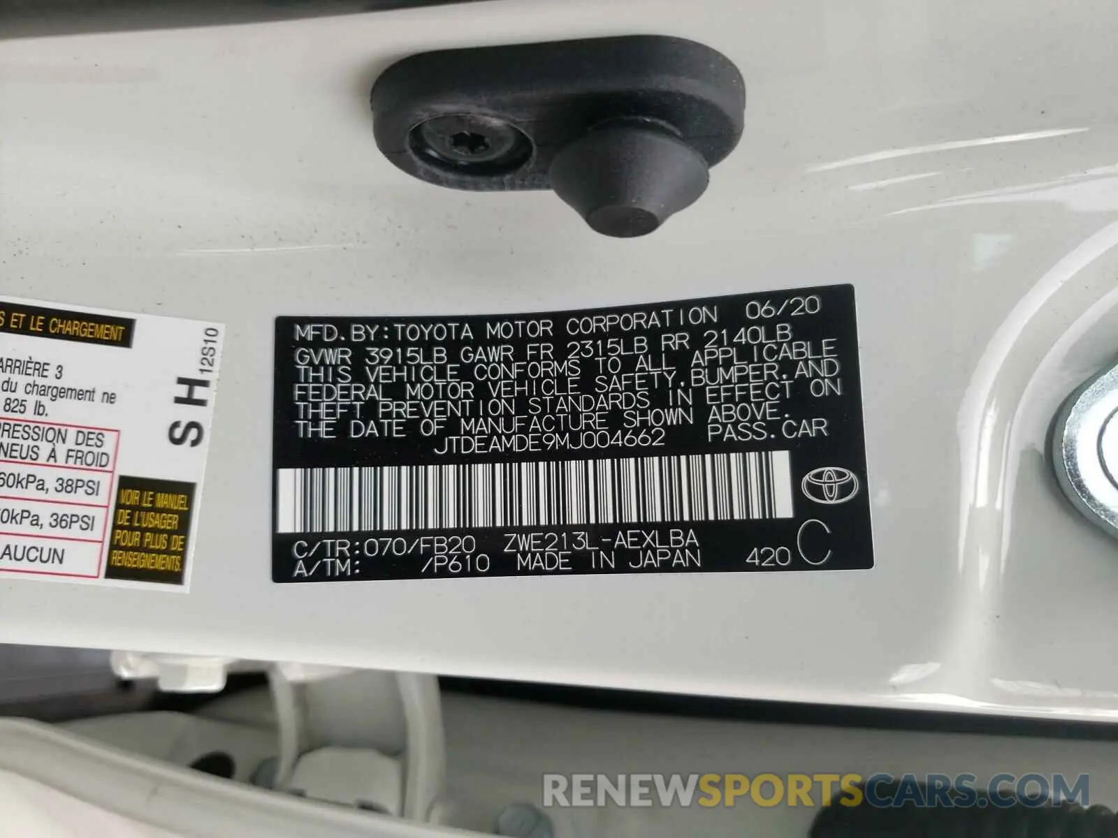 10 fotografías del automóvil dañado JTDEAMDE9MJ004662 TOYOTA COROLLA 2021