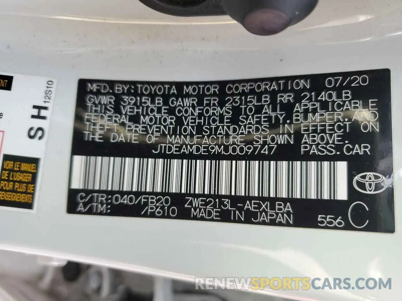12 fotografías del automóvil dañado JTDEAMDE9MJ009747 TOYOTA COROLLA 2021