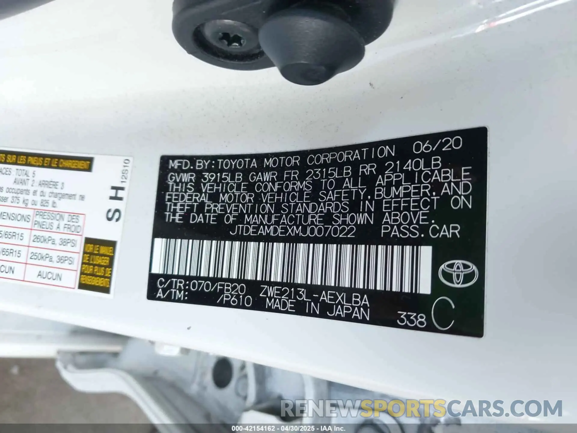 9 fotografías del automóvil dañado JTDEAMDEXMJ007022 TOYOTA COROLLA 2021