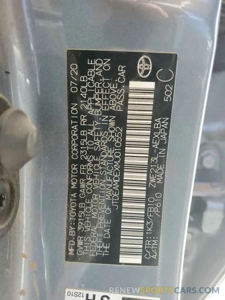 12 fotografías del automóvil dañado JTDEAMDEXMJ010552 TOYOTA COROLLA 2021