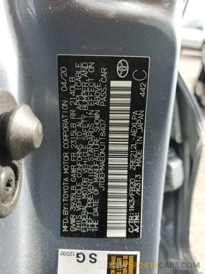 12 fotografías del automóvil dañado JTDEPMAE0MJ118407 TOYOTA COROLLA 2021