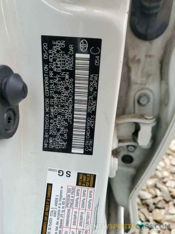 12 fotografías del automóvil dañado JTDEPMAE0MJ120576 TOYOTA COROLLA 2021