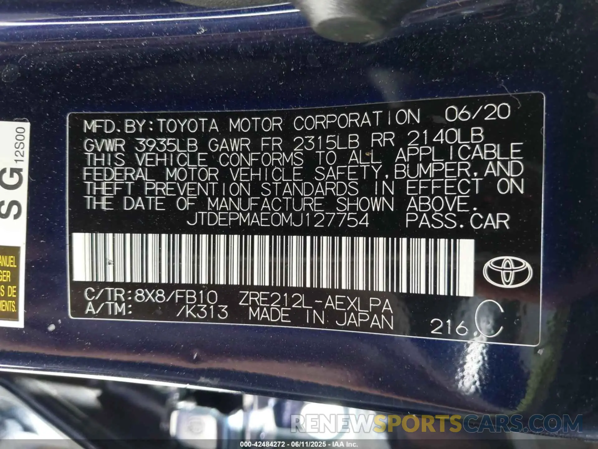 9 fotografías del automóvil dañado JTDEPMAE0MJ127754 TOYOTA COROLLA 2021