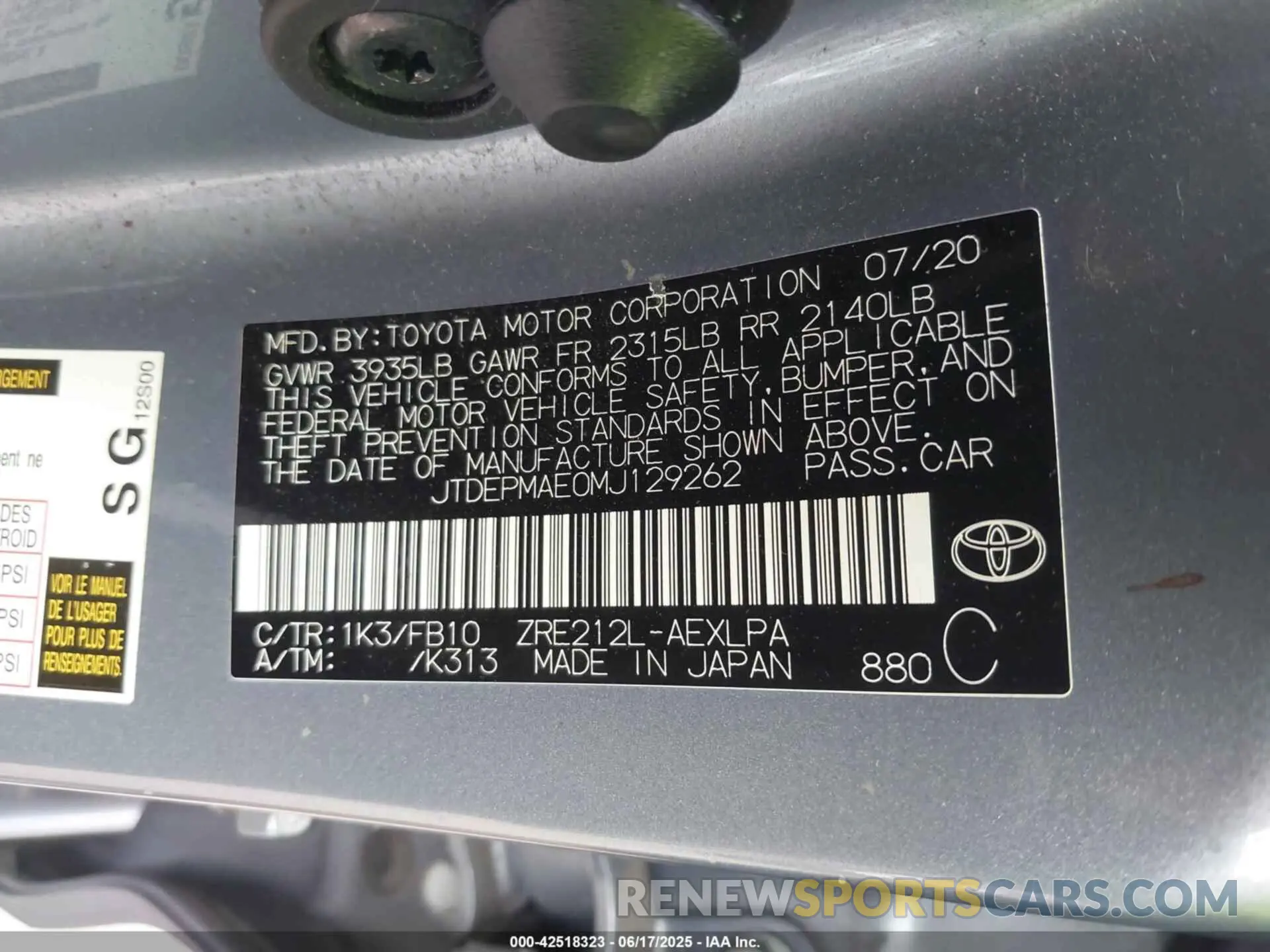 9 fotografías del automóvil dañado JTDEPMAE0MJ129262 TOYOTA COROLLA 2021