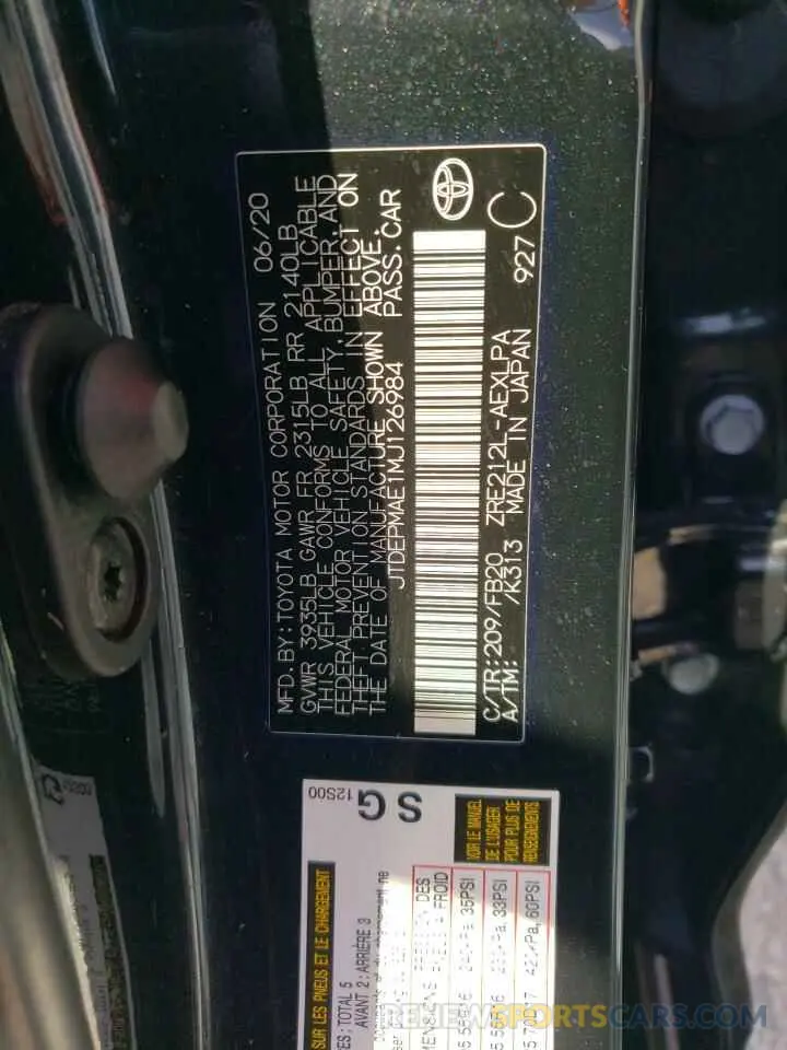 10 fotografías del automóvil dañado JTDEPMAE1MJ126984 TOYOTA COROLLA 2021