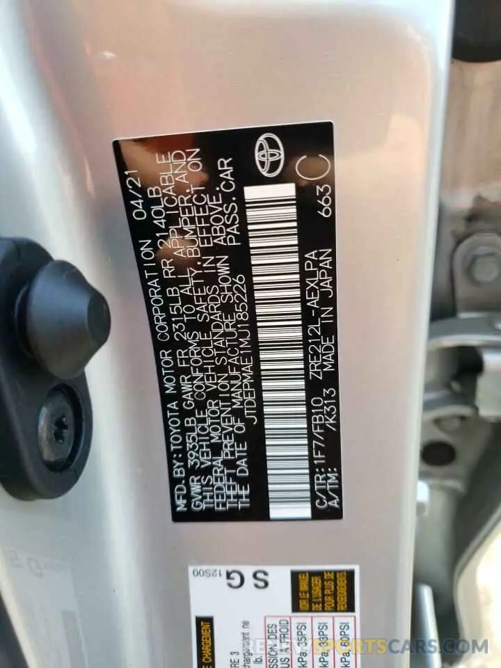 10 fotografías del automóvil dañado JTDEPMAE1MJ185226 TOYOTA COROLLA 2021