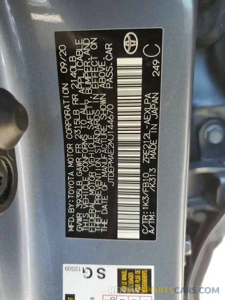 14 fotografías del automóvil dañado JTDEPMAE2MJ144670 TOYOTA COROLLA 2021