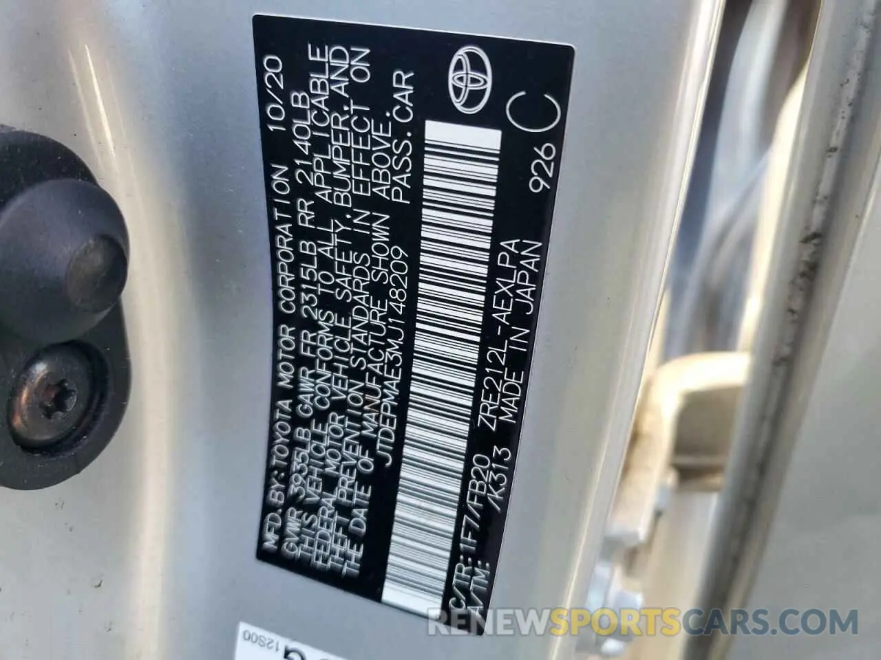 12 fotografías del automóvil dañado JTDEPMAE3MJ148209 TOYOTA COROLLA 2021