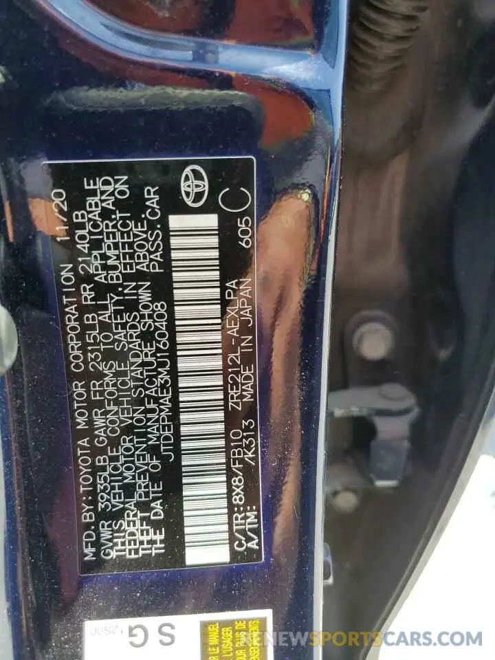 13 fotografías del automóvil dañado JTDEPMAE3MJ160408 TOYOTA COROLLA 2021