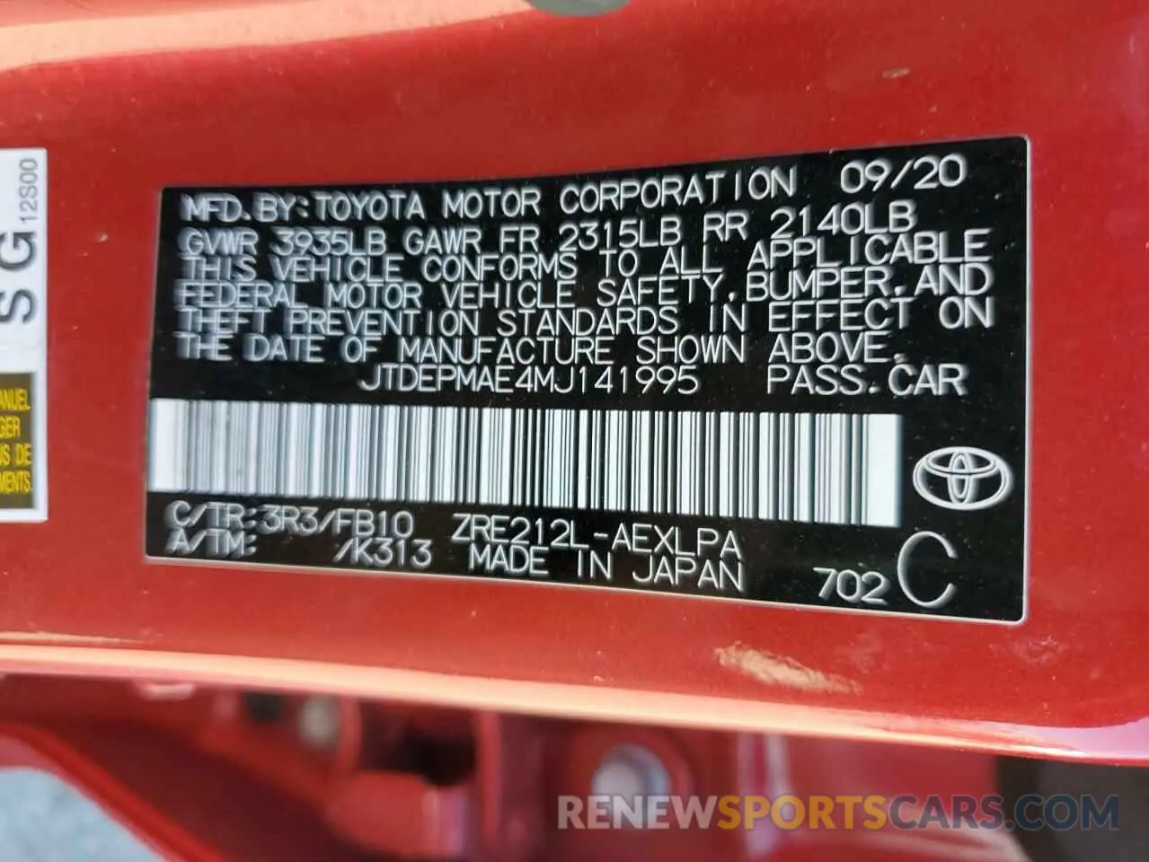 12 fotografías del automóvil dañado JTDEPMAE4MJ141995 TOYOTA COROLLA 2021