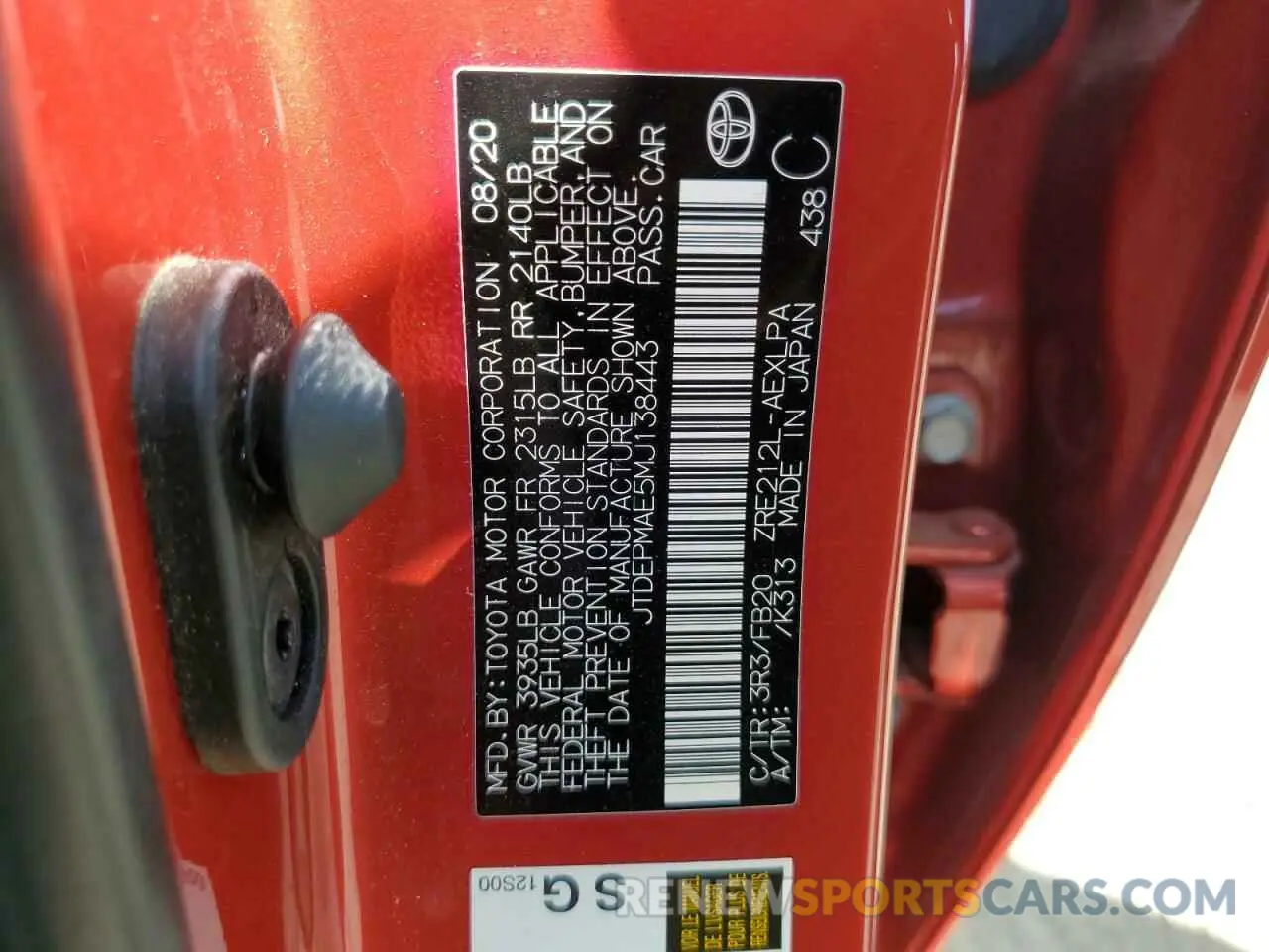 12 fotografías del automóvil dañado JTDEPMAE5MJ138443 TOYOTA COROLLA 2021