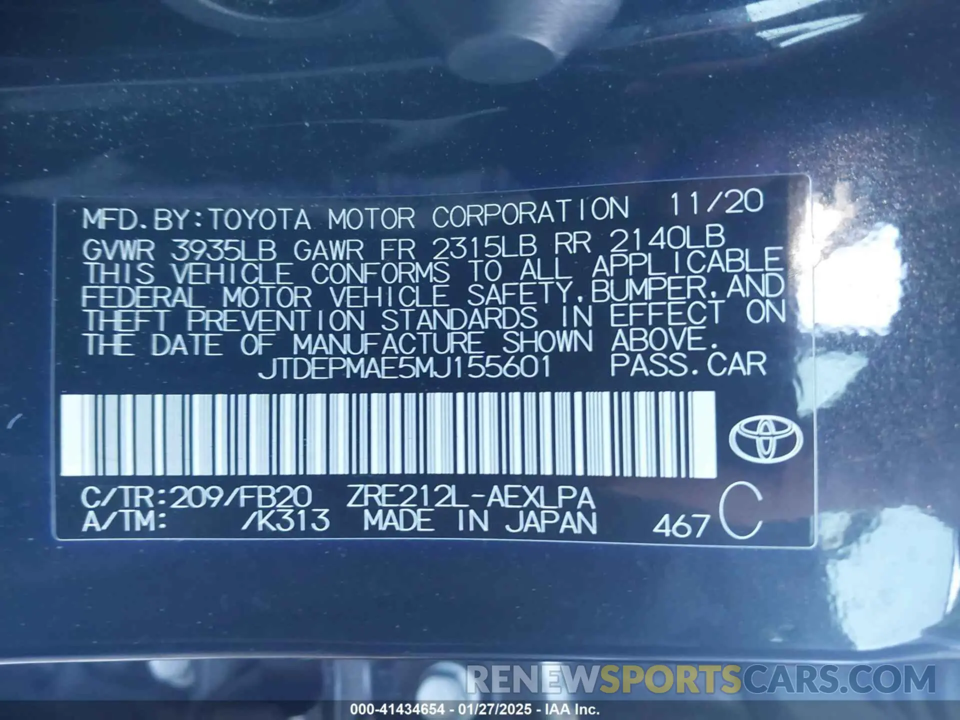 9 fotografías del automóvil dañado JTDEPMAE5MJ155601 TOYOTA COROLLA 2021