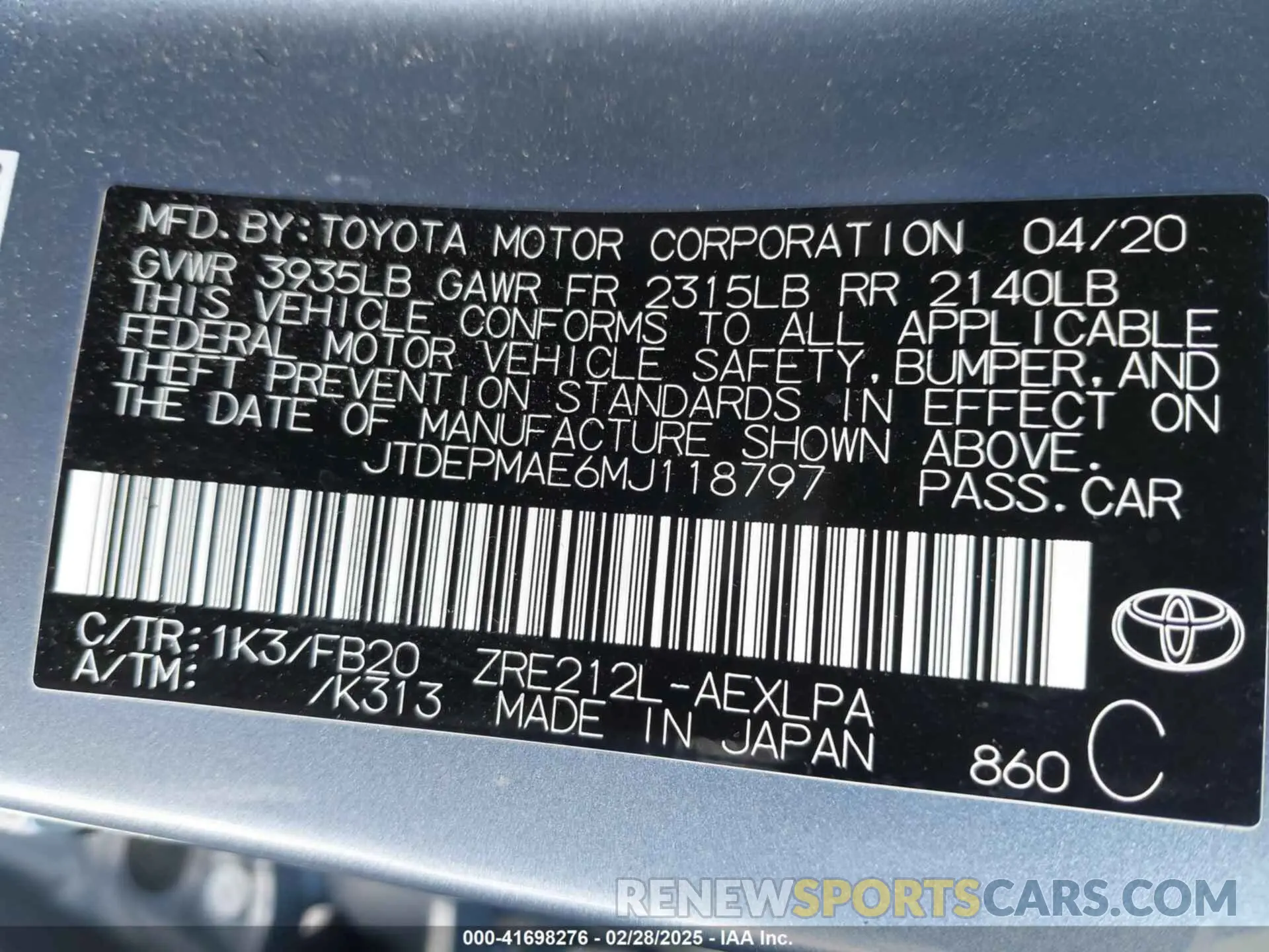 9 fotografías del automóvil dañado JTDEPMAE6MJ118797 TOYOTA COROLLA 2021
