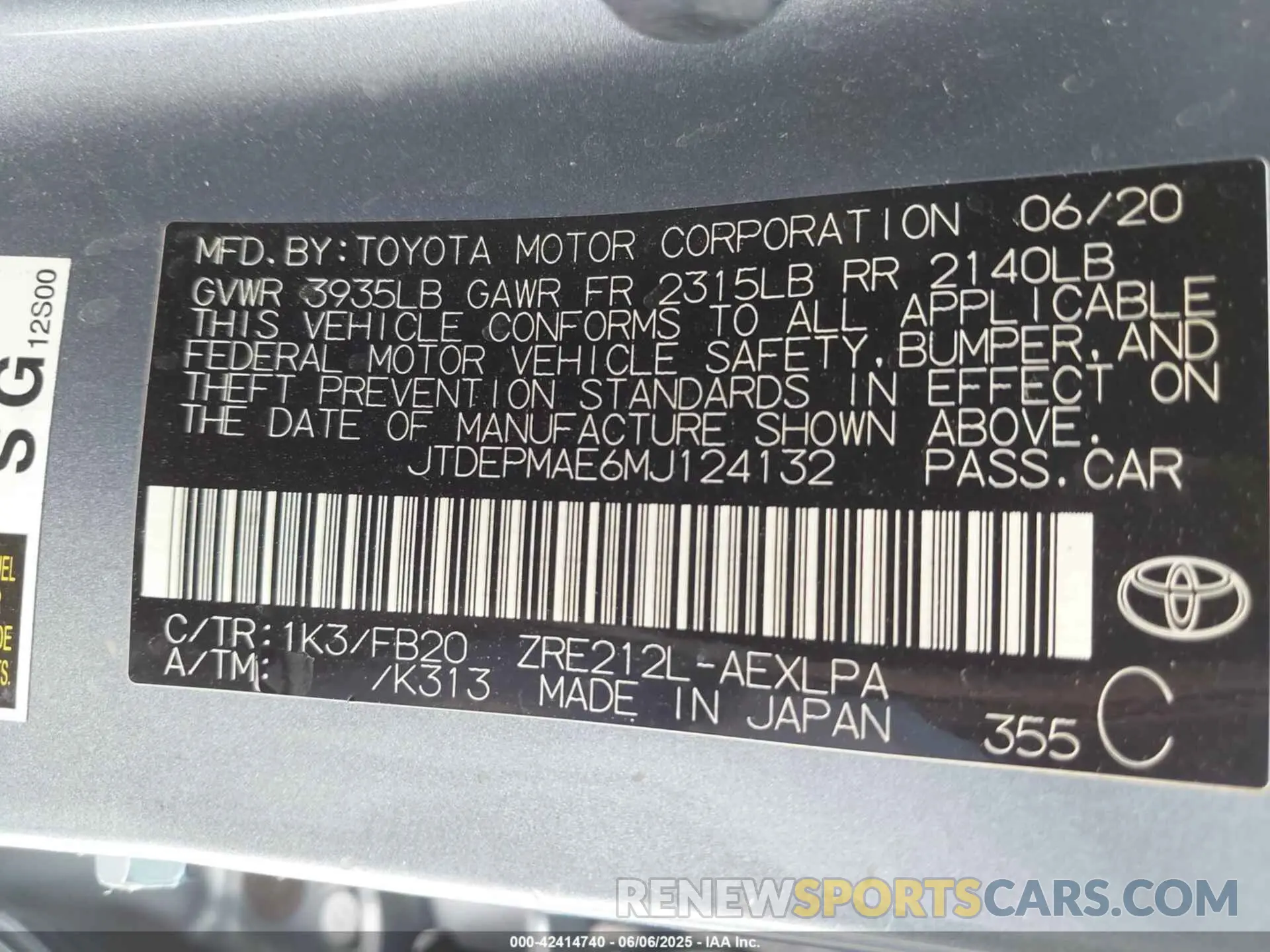 9 fotografías del automóvil dañado JTDEPMAE6MJ124132 TOYOTA COROLLA 2021