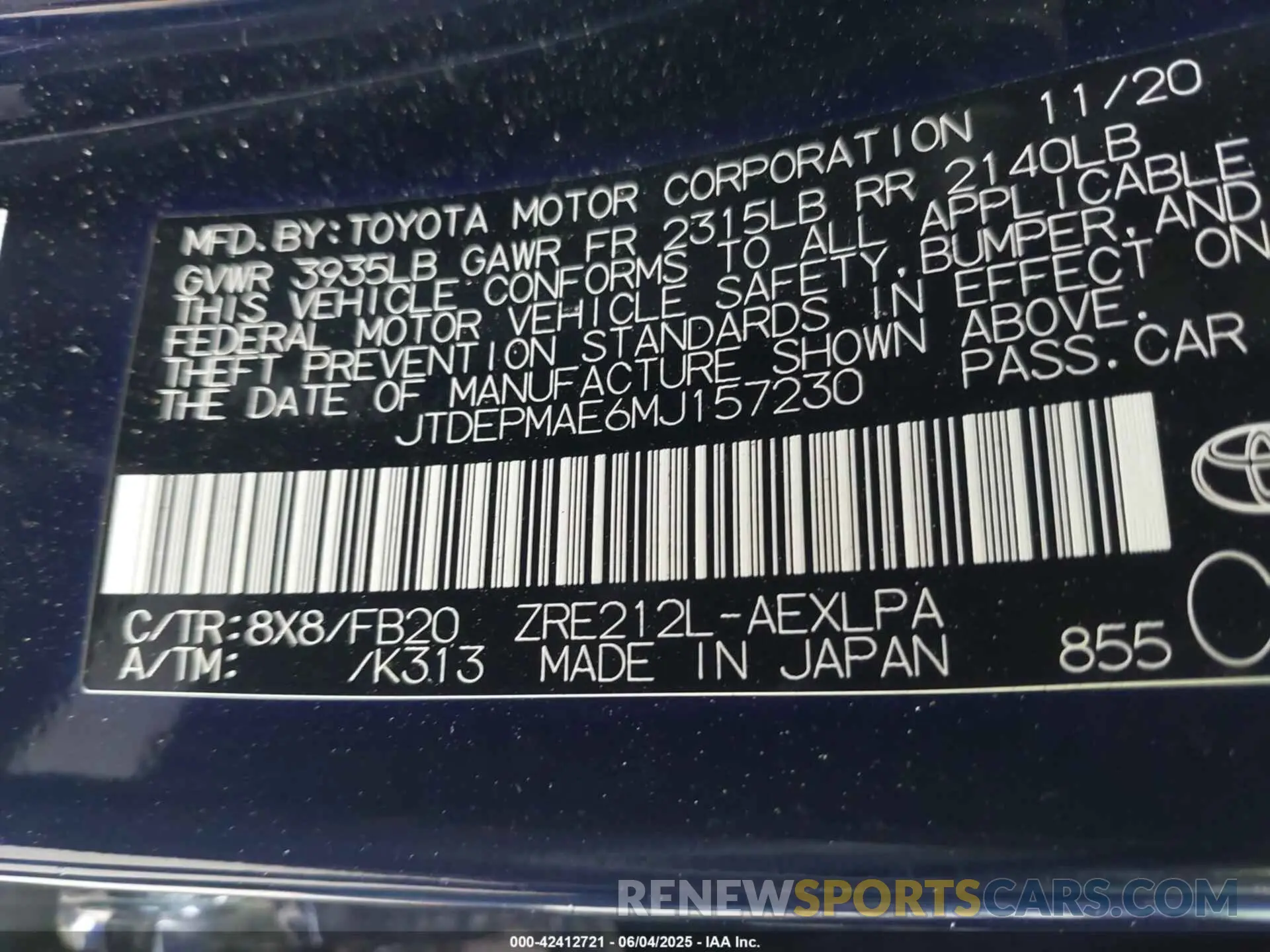 9 fotografías del automóvil dañado JTDEPMAE6MJ157230 TOYOTA COROLLA 2021