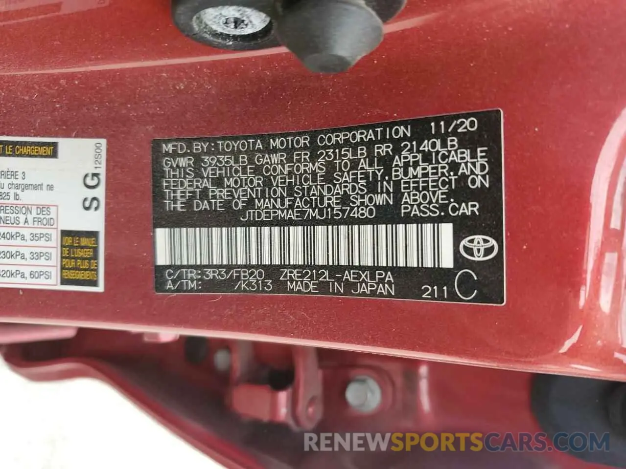 13 fotografías del automóvil dañado JTDEPMAE7MJ157480 TOYOTA COROLLA 2021