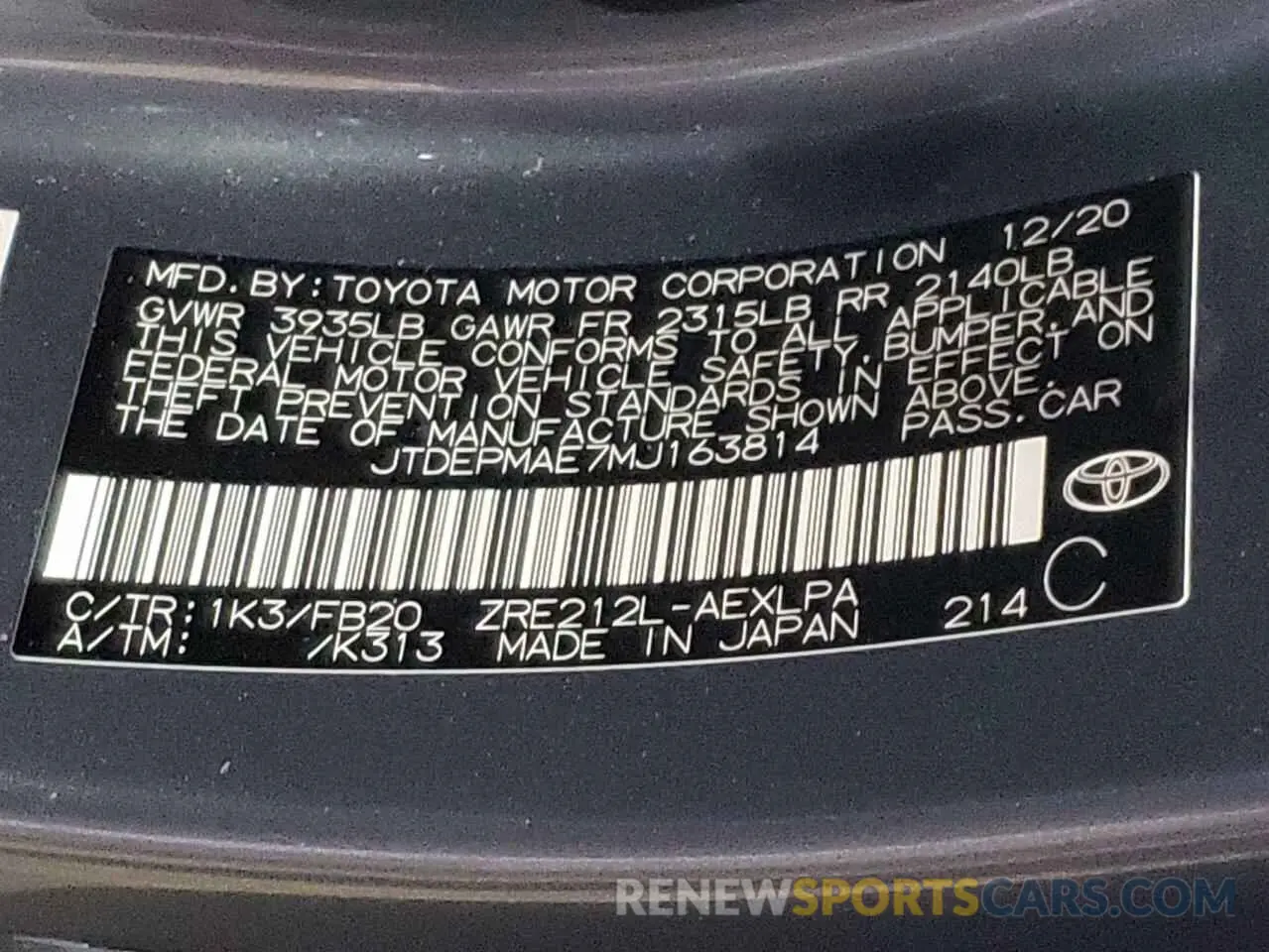 10 fotografías del automóvil dañado JTDEPMAE7MJ163814 TOYOTA COROLLA 2021