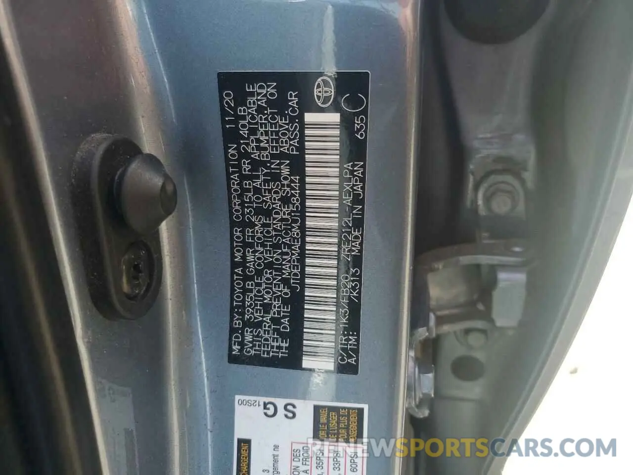 12 fotografías del automóvil dañado JTDEPMAE8MJ158444 TOYOTA COROLLA 2021
