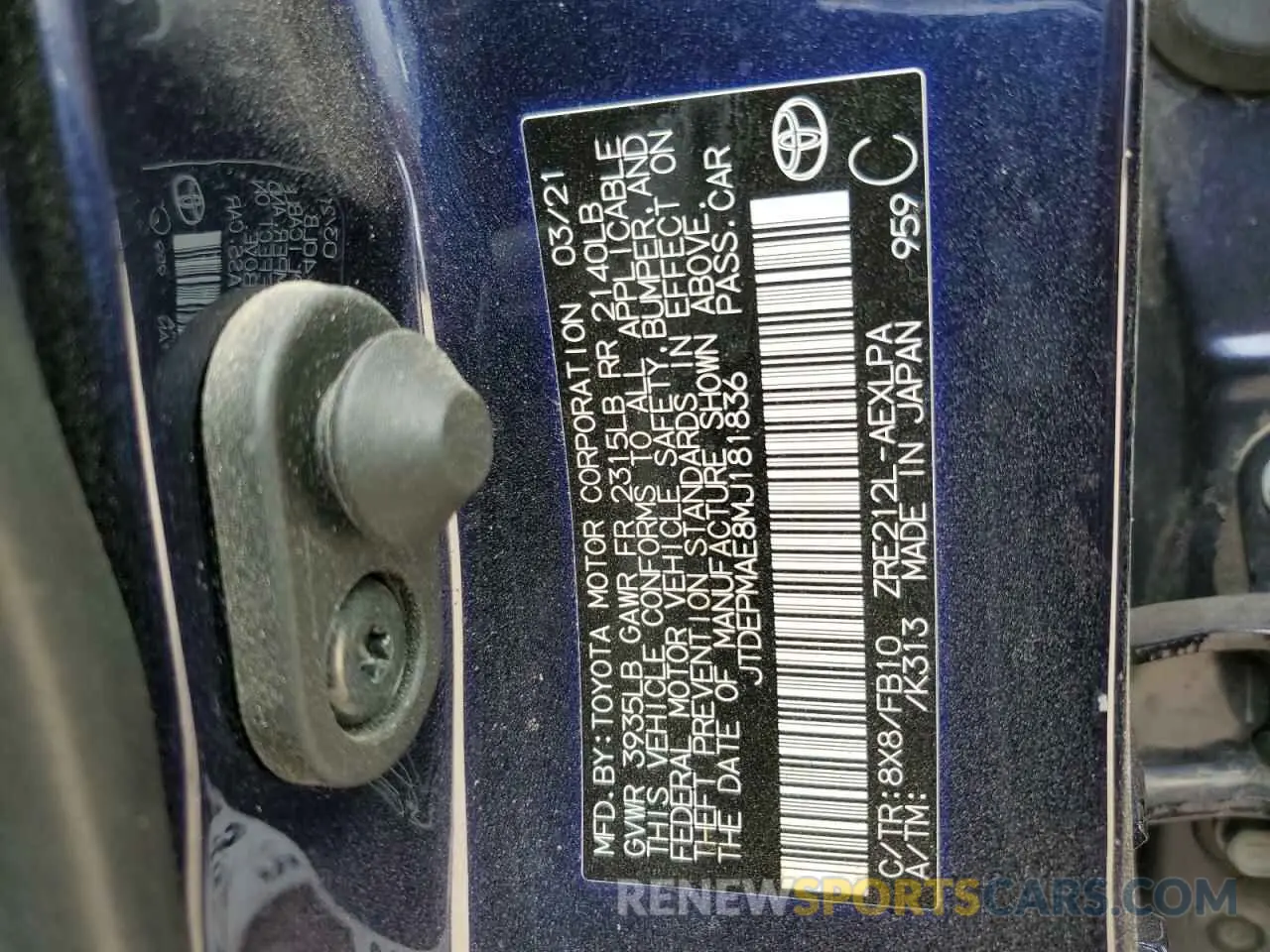 12 fotografías del automóvil dañado JTDEPMAE8MJ181836 TOYOTA COROLLA 2021