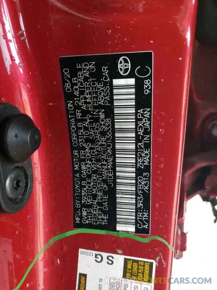 12 fotografías del automóvil dañado JTDEPMAE9MJ136338 TOYOTA COROLLA 2021