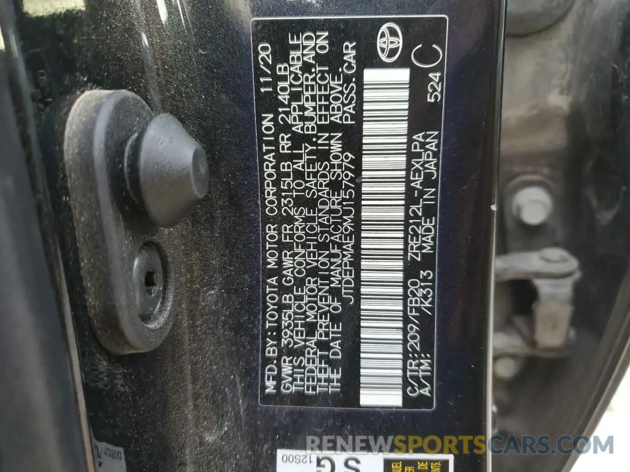 12 fotografías del automóvil dañado JTDEPMAE9MJ157979 TOYOTA COROLLA 2021
