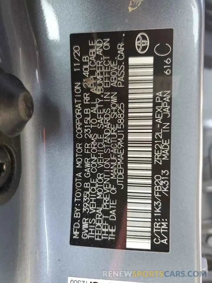 12 fotografías del automóvil dañado JTDEPMAE9MJ158825 TOYOTA COROLLA 2021