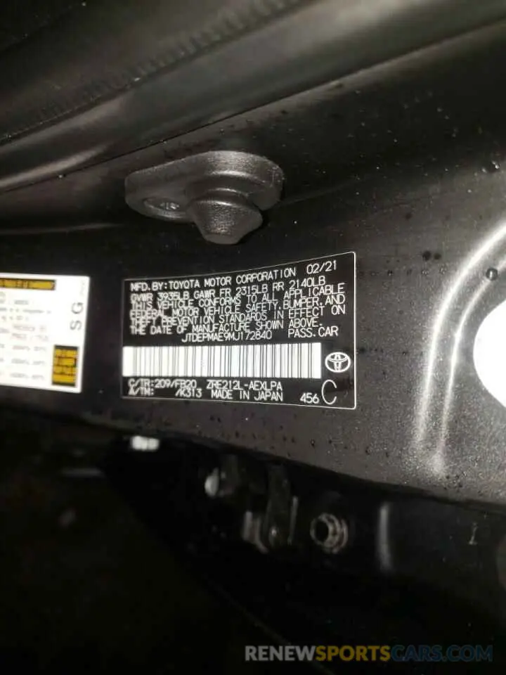 10 fotografías del automóvil dañado JTDEPMAE9MJ172840 TOYOTA COROLLA 2021