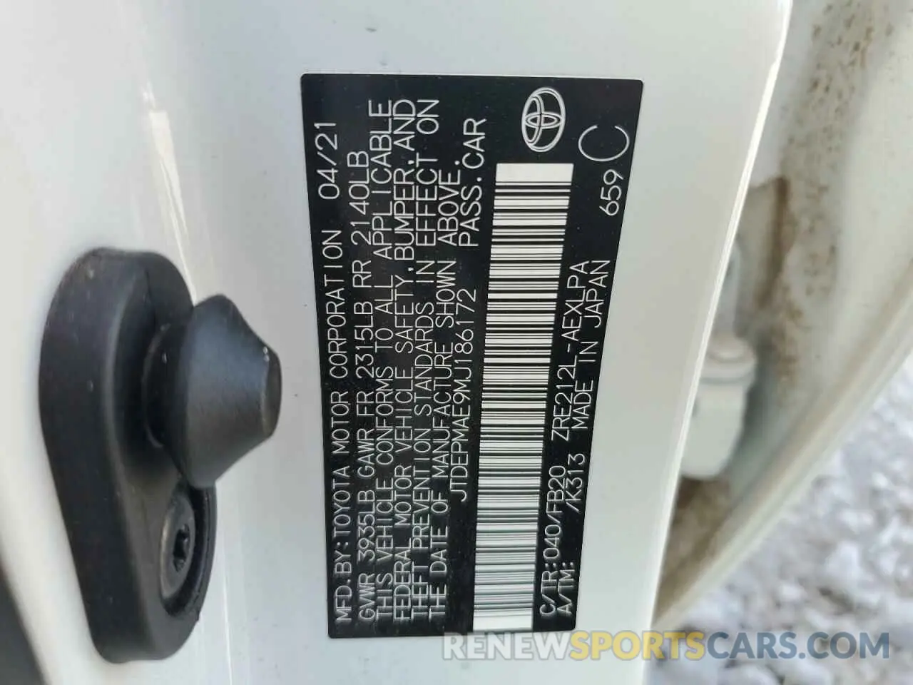 12 fotografías del automóvil dañado JTDEPMAE9MJ186172 TOYOTA COROLLA 2021