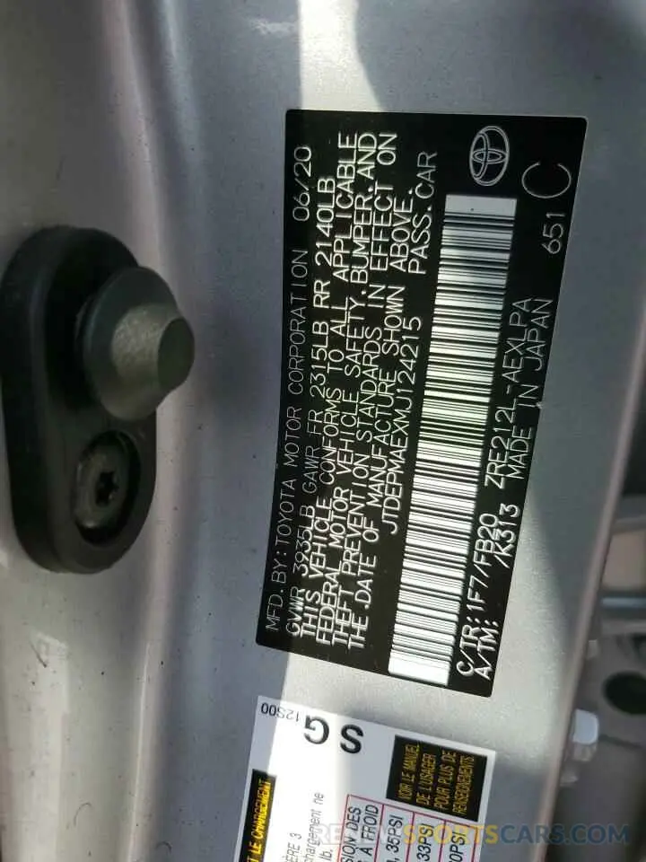 10 fotografías del automóvil dañado JTDEPMAEXMJ124215 TOYOTA COROLLA 2021