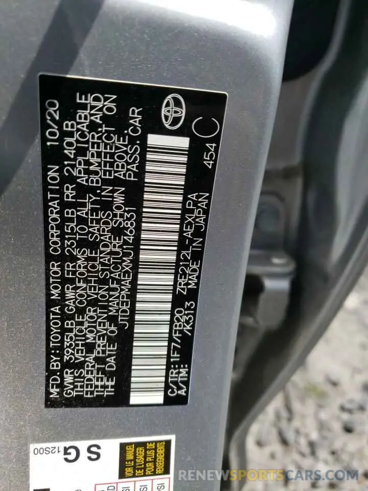 10 fotografías del automóvil dañado JTDEPMAEXMJ146831 TOYOTA COROLLA 2021
