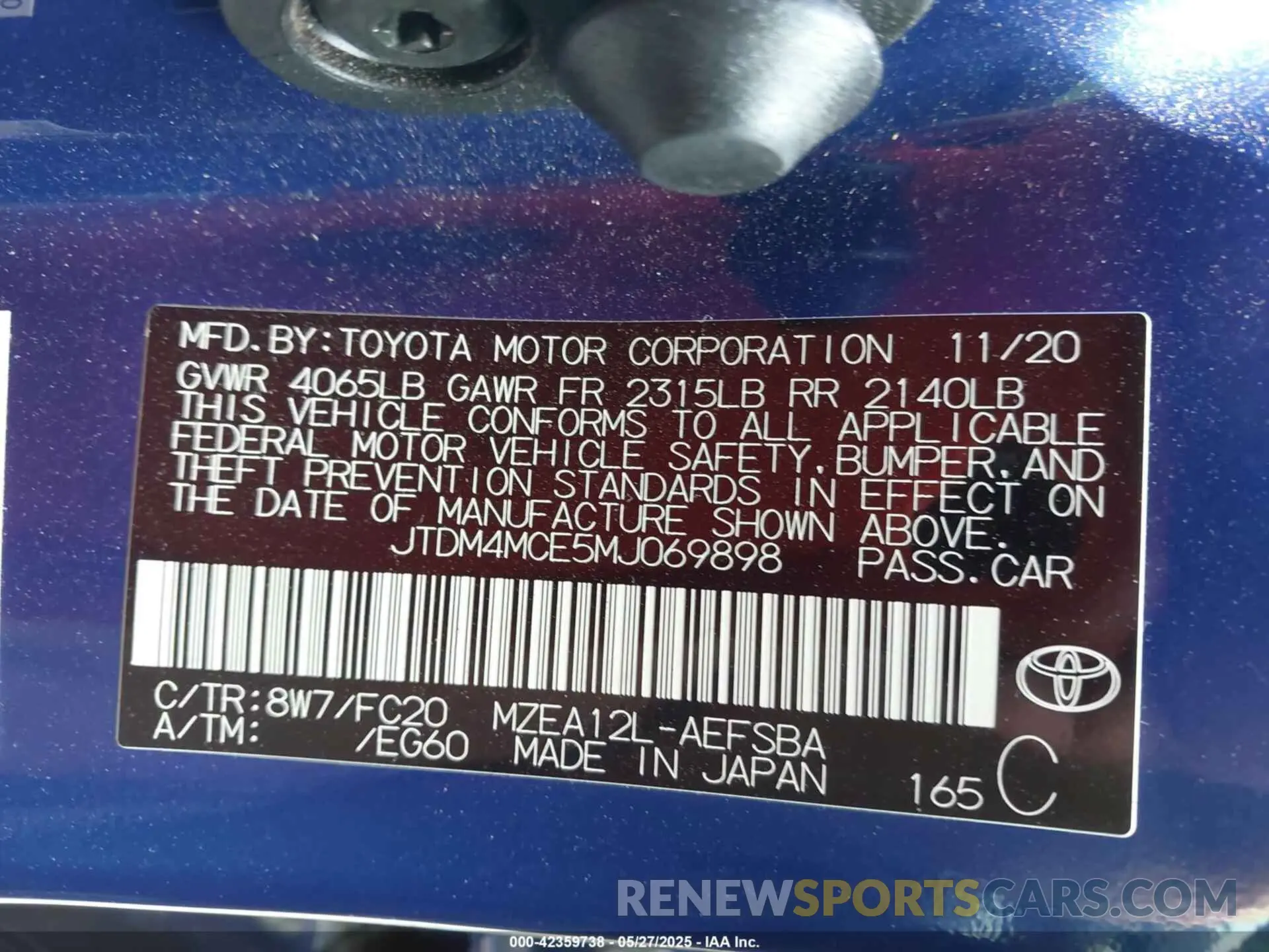 9 fotografías del automóvil dañado JTDM4MCE5MJ069898 TOYOTA COROLLA 2021