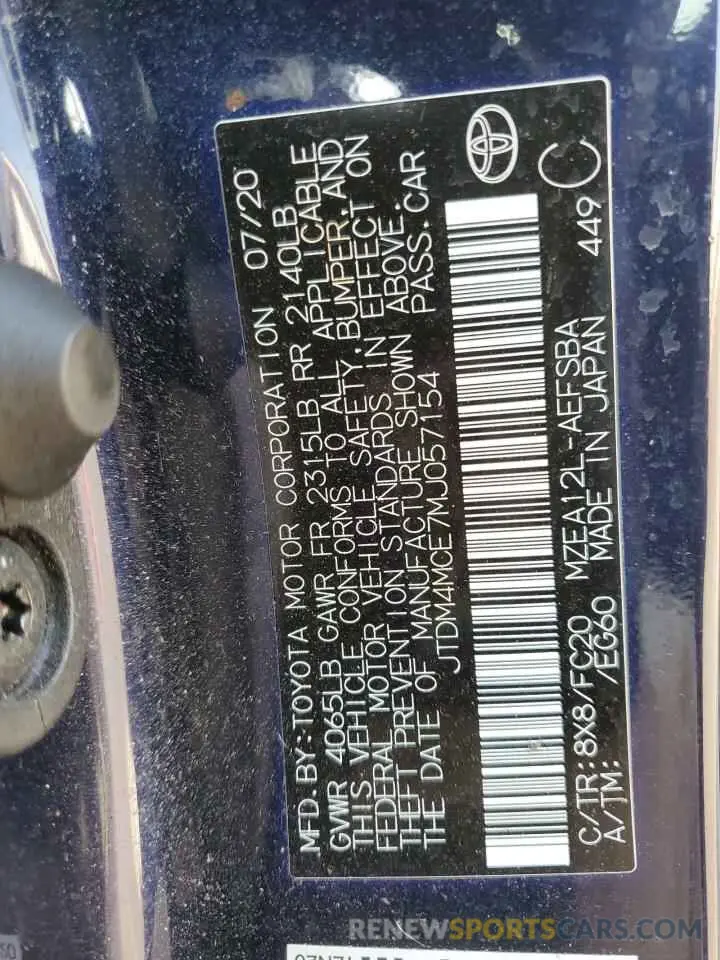 12 fotografías del automóvil dañado JTDM4MCE7MJ057154 TOYOTA COROLLA 2021