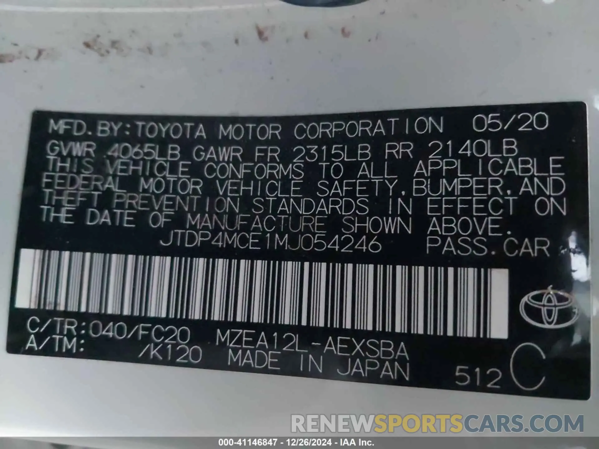 9 fotografías del automóvil dañado JTDP4MCE1MJ054246 TOYOTA COROLLA 2021