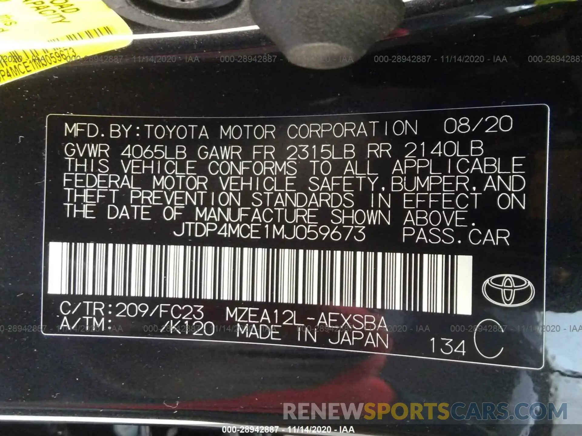 9 fotografías del automóvil dañado JTDP4MCE1MJ059673 TOYOTA COROLLA 2021