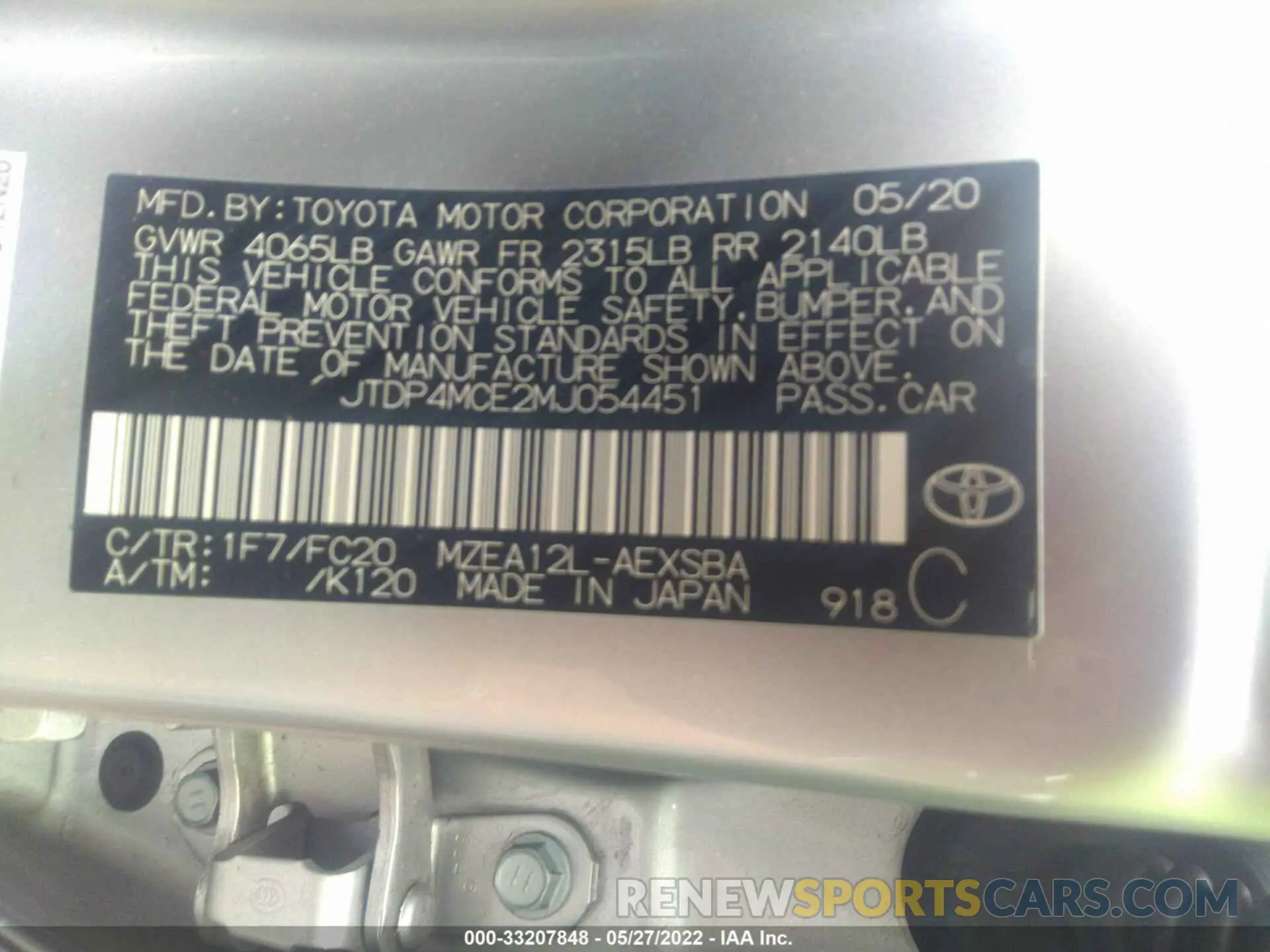 9 fotografías del automóvil dañado JTDP4MCE2MJ054451 TOYOTA COROLLA 2021