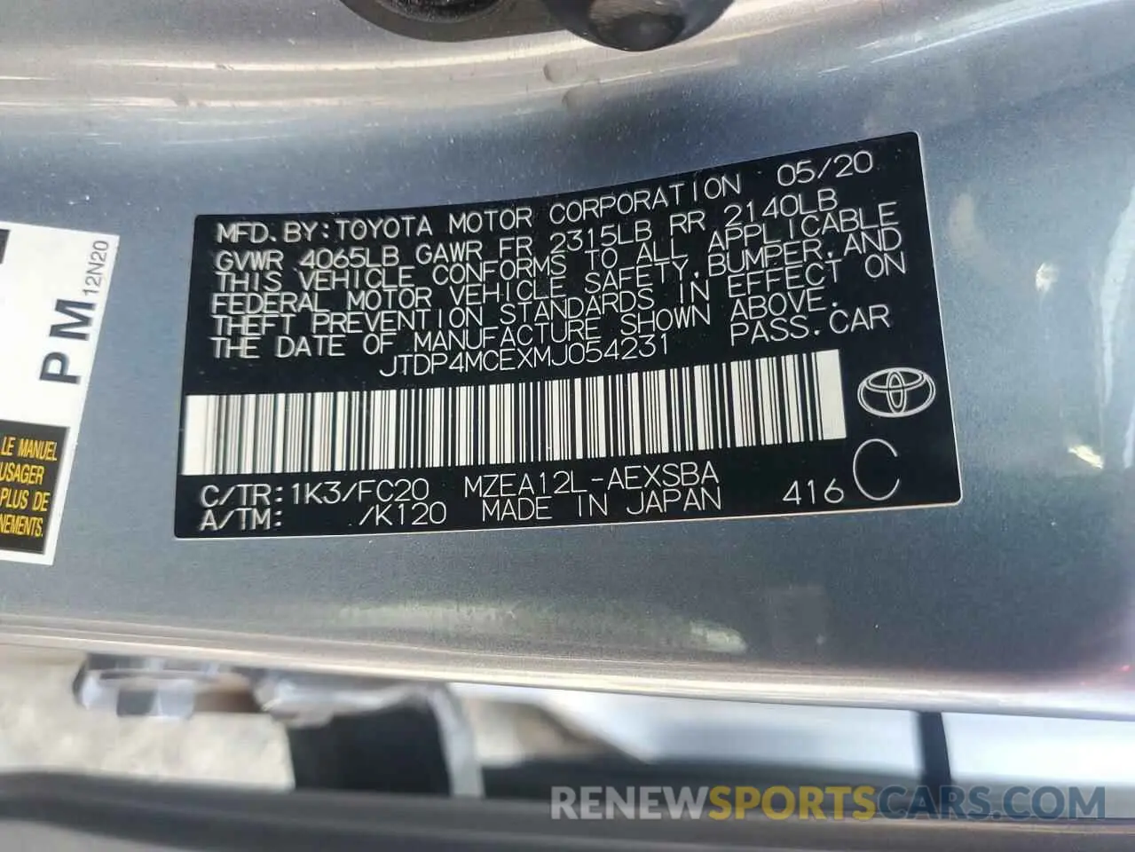 14 fotografías del automóvil dañado JTDP4MCEXMJ054231 TOYOTA COROLLA 2021