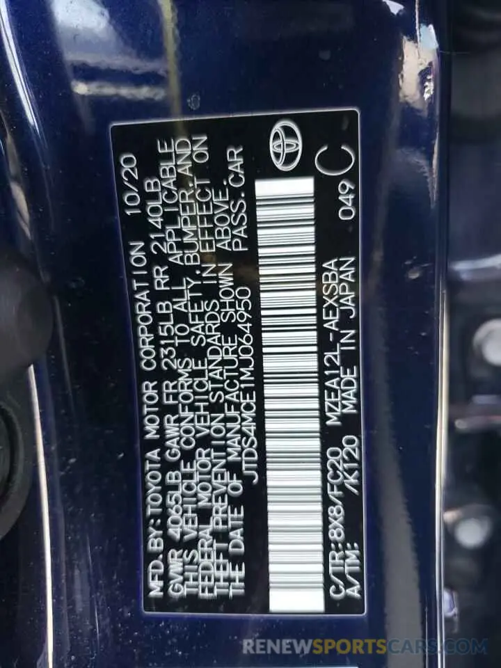12 fotografías del automóvil dañado JTDS4MCE1MJ064950 TOYOTA COROLLA 2021