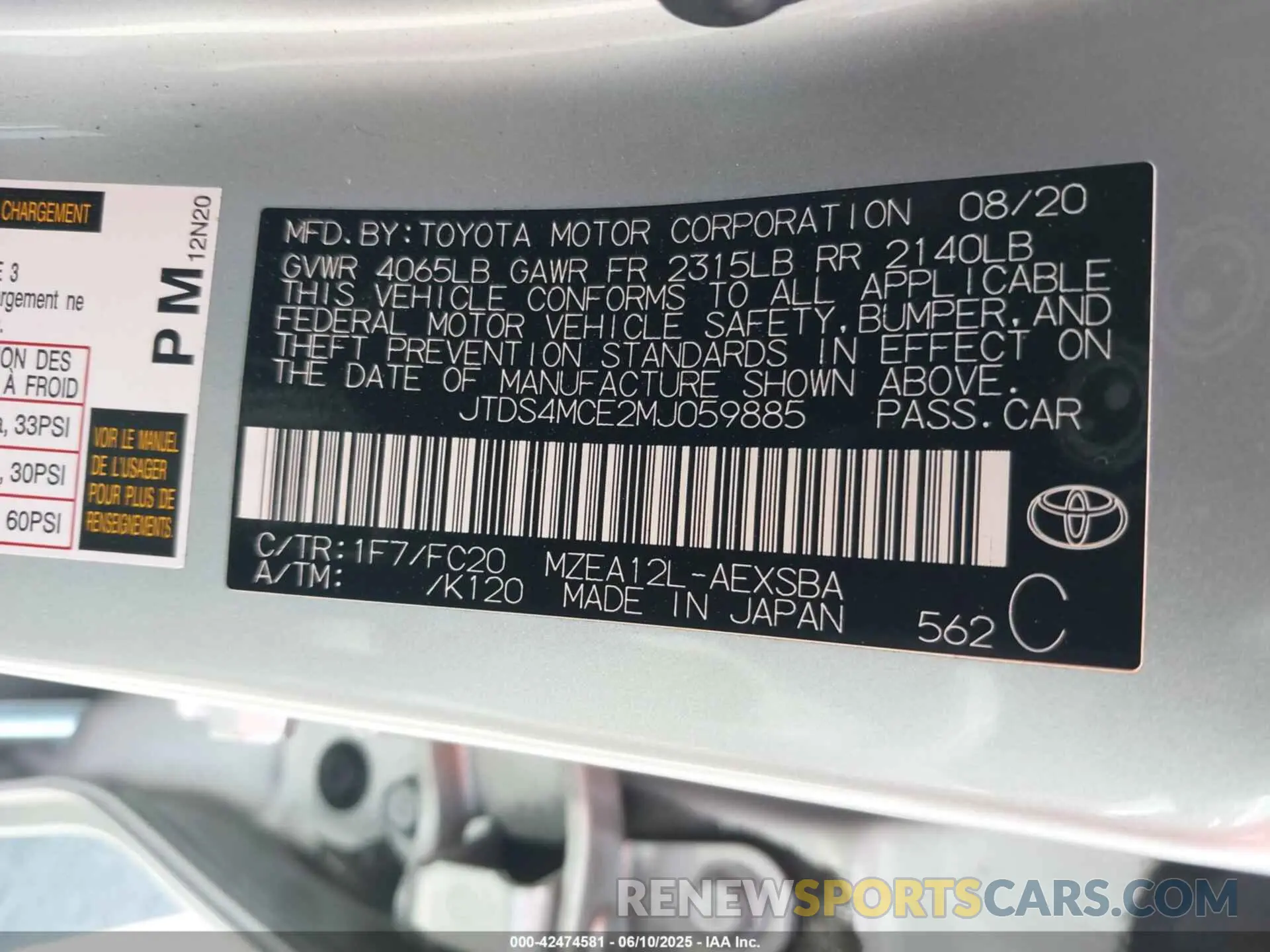 9 fotografías del automóvil dañado JTDS4MCE2MJ059885 TOYOTA COROLLA 2021