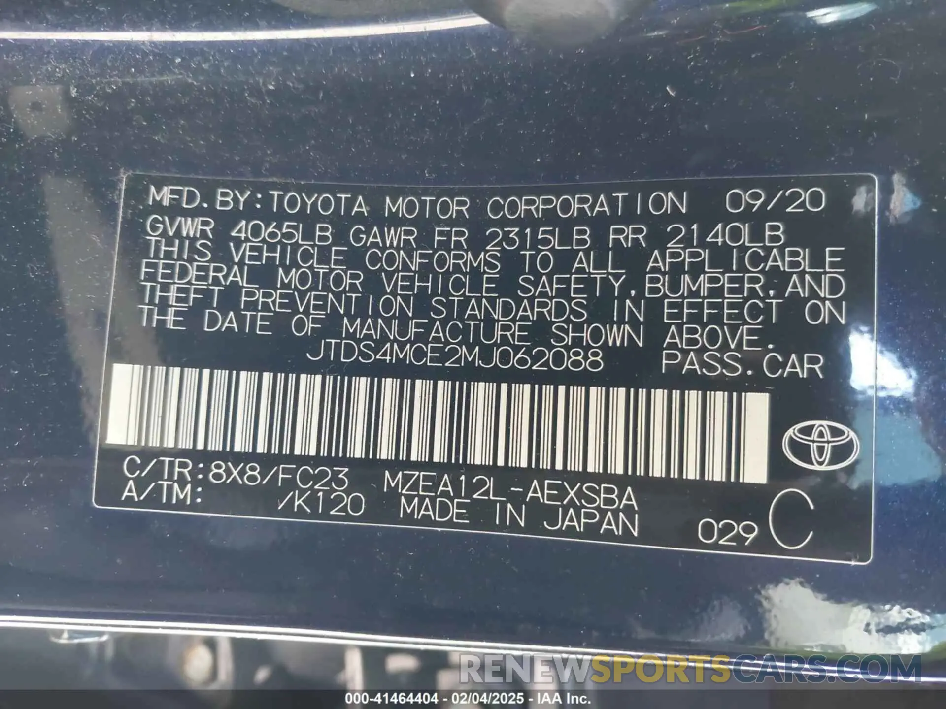 9 fotografías del automóvil dañado JTDS4MCE2MJ062088 TOYOTA COROLLA 2021