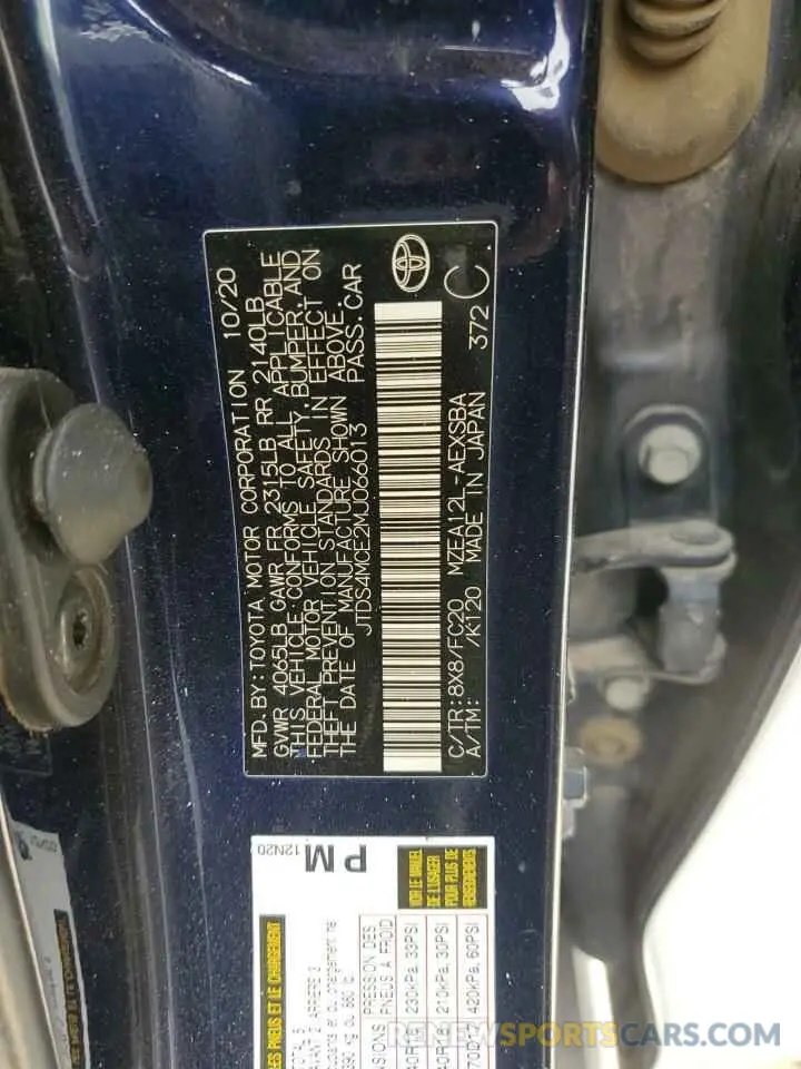 12 fotografías del automóvil dañado JTDS4MCE2MJ066013 TOYOTA COROLLA 2021