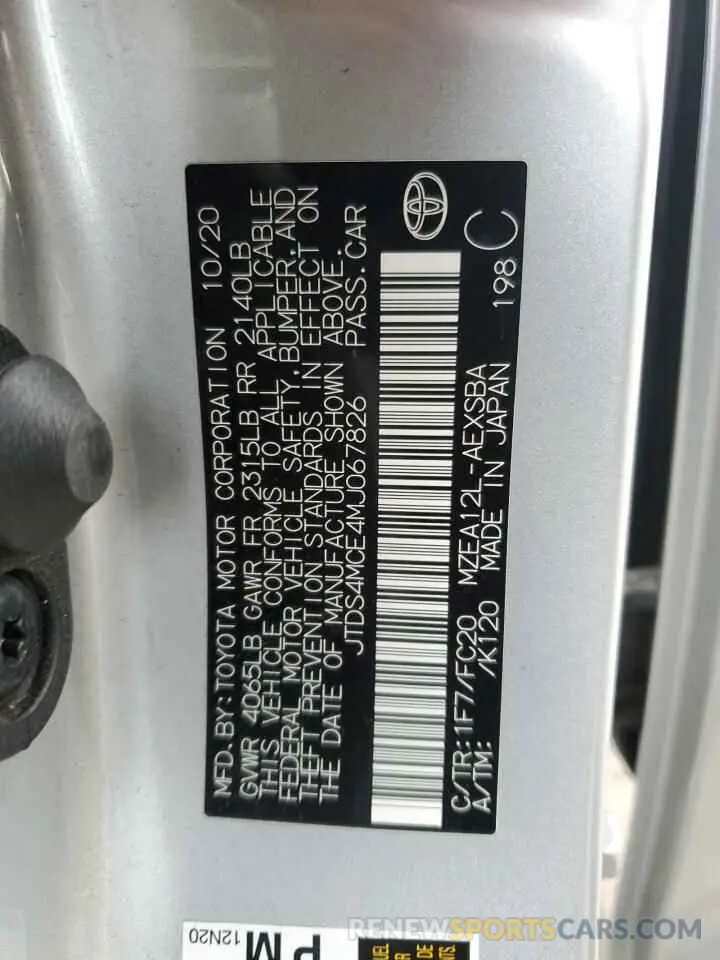 12 fotografías del automóvil dañado JTDS4MCE4MJ067826 TOYOTA COROLLA 2021