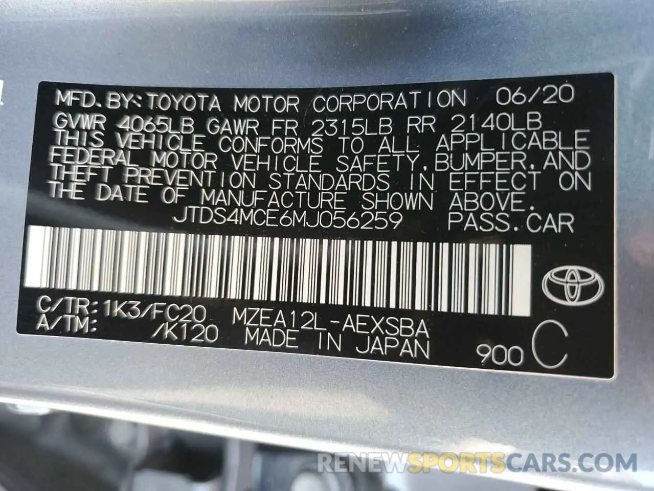 12 fotografías del automóvil dañado JTDS4MCE6MJ056259 TOYOTA COROLLA 2021