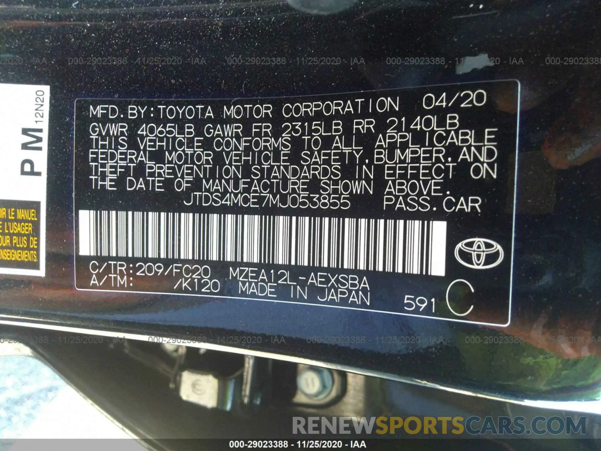 9 fotografías del automóvil dañado JTDS4MCE7MJ053855 TOYOTA COROLLA 2021