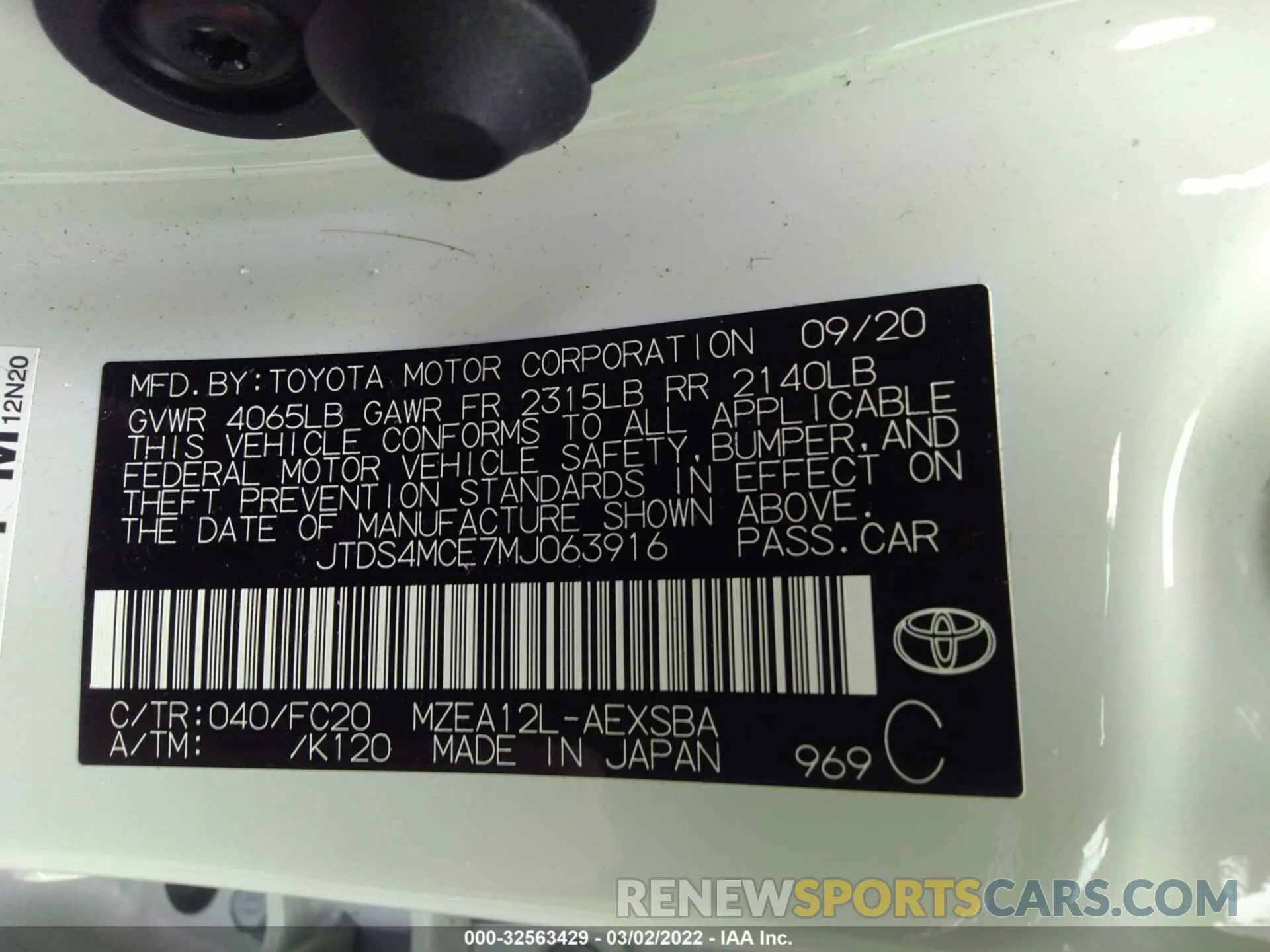 9 fotografías del automóvil dañado JTDS4MCE7MJ063916 TOYOTA COROLLA 2021
