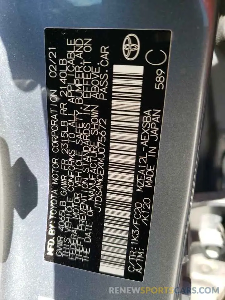 10 fotografías del automóvil dañado JTDS4MCEXMJ075672 TOYOTA COROLLA 2021