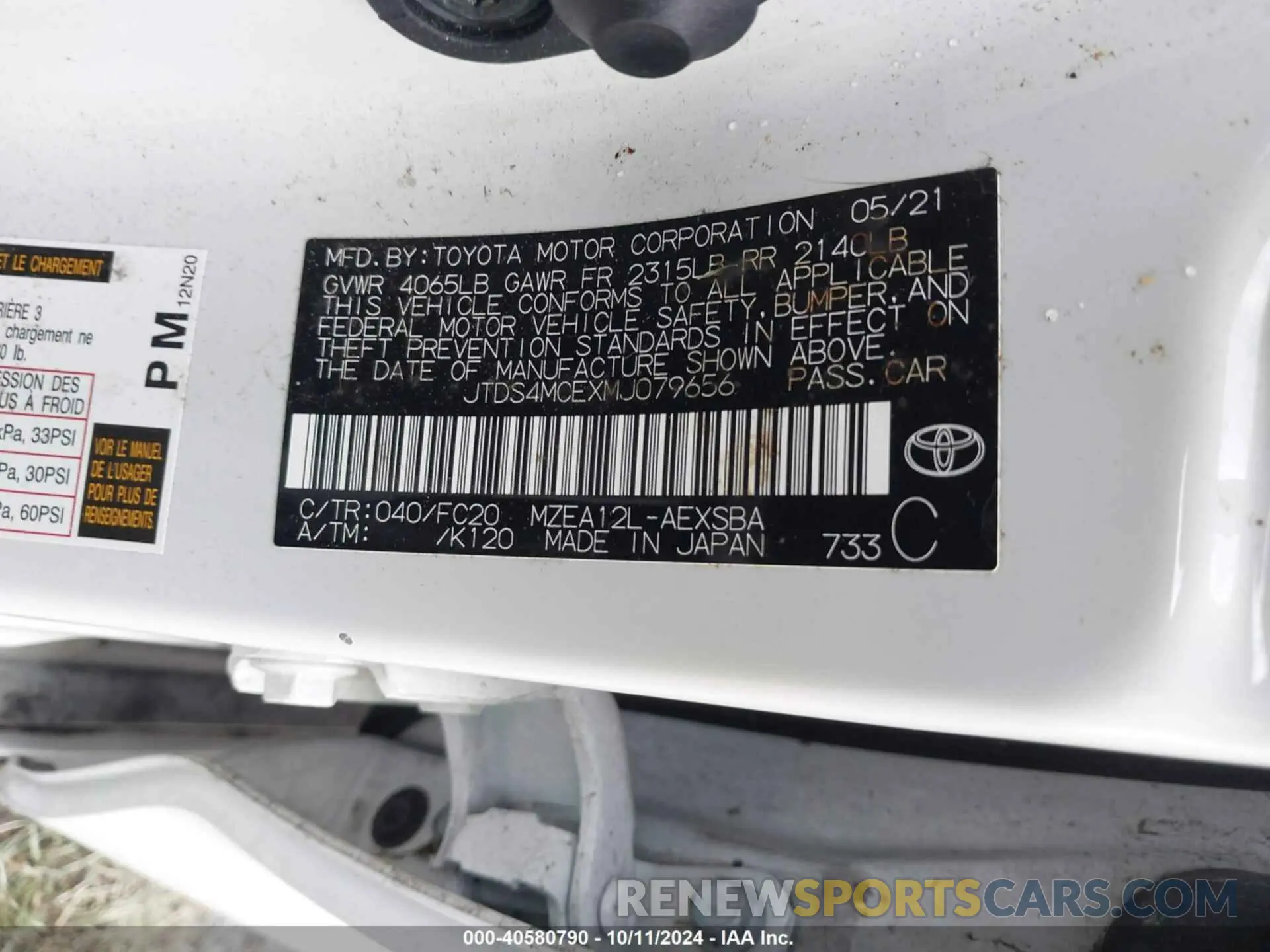 9 fotografías del automóvil dañado JTDS4MCEXMJ079656 TOYOTA COROLLA 2021