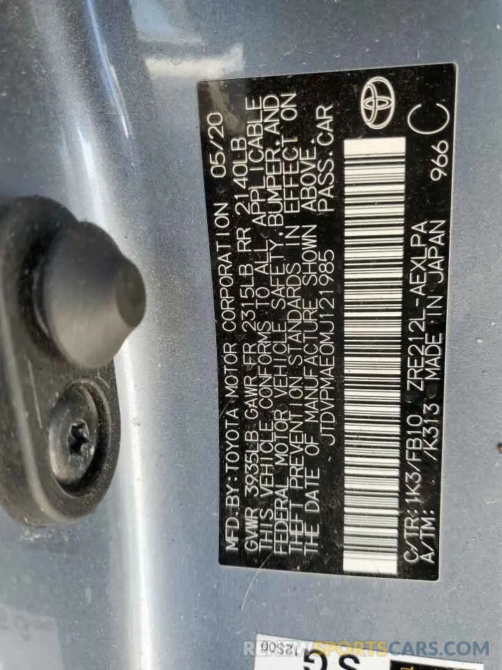 12 fotografías del automóvil dañado JTDVPMAE0MJ121985 TOYOTA COROLLA 2021