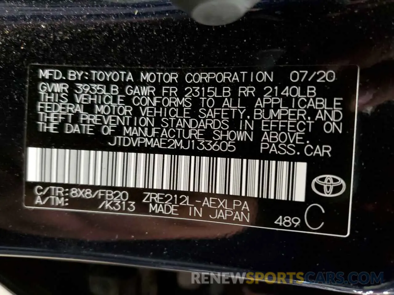 10 fotografías del automóvil dañado JTDVPMAE2MJ133605 TOYOTA COROLLA 2021