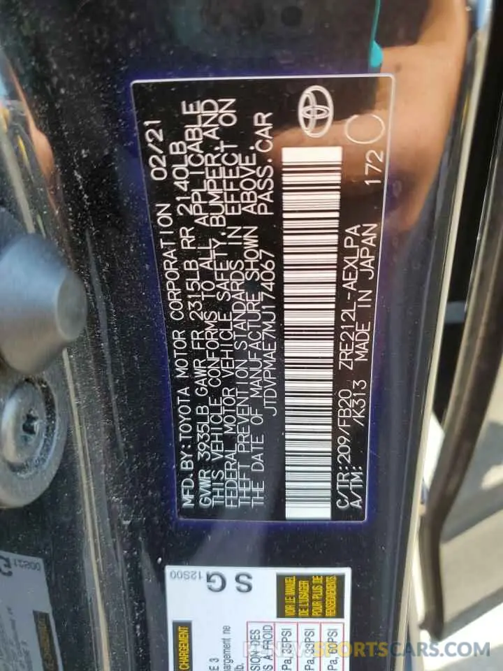 14 fotografías del automóvil dañado JTDVPMAE7MJ174067 TOYOTA COROLLA 2021