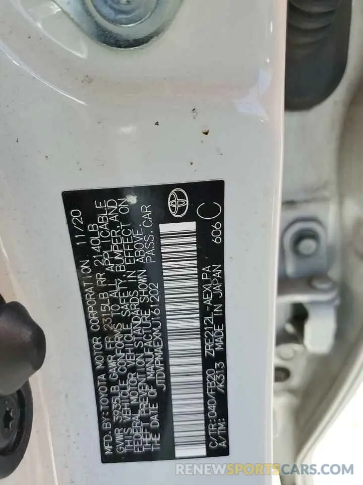 12 fotografías del automóvil dañado JTDVPMAEXMJ161202 TOYOTA COROLLA 2021